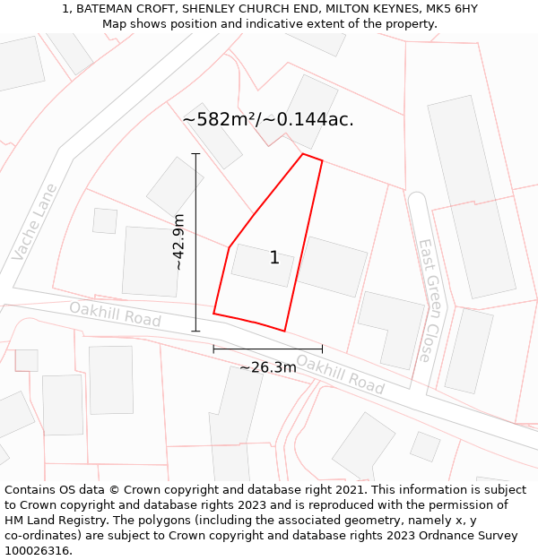 1, BATEMAN CROFT, SHENLEY CHURCH END, MILTON KEYNES, MK5 6HY: Plot and title map