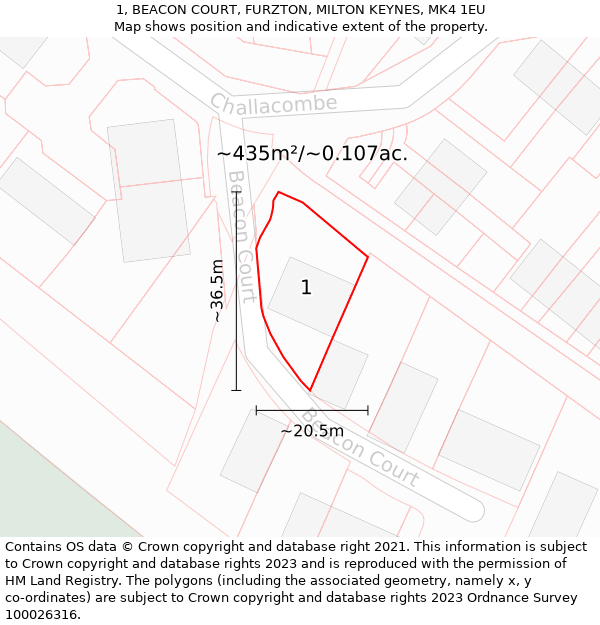 1, BEACON COURT, FURZTON, MILTON KEYNES, MK4 1EU: Plot and title map