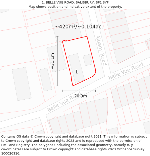 1, BELLE VUE ROAD, SALISBURY, SP1 3YF: Plot and title map