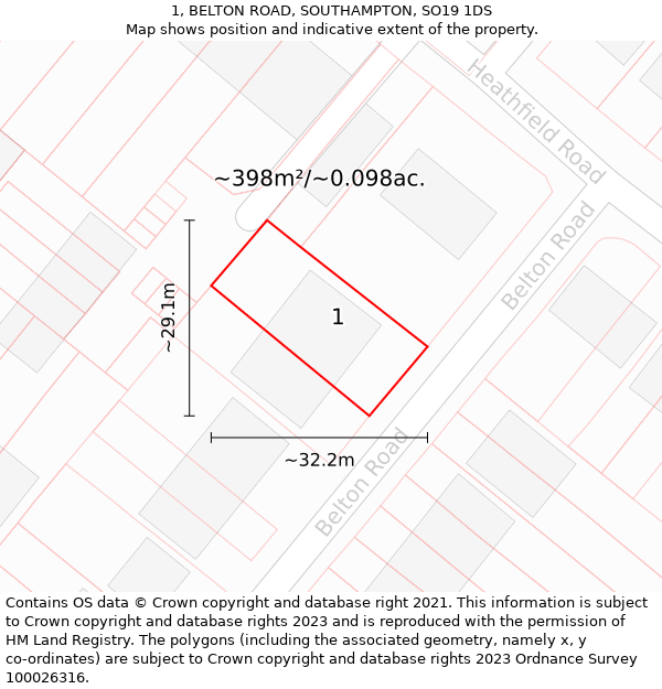 1, BELTON ROAD, SOUTHAMPTON, SO19 1DS: Plot and title map