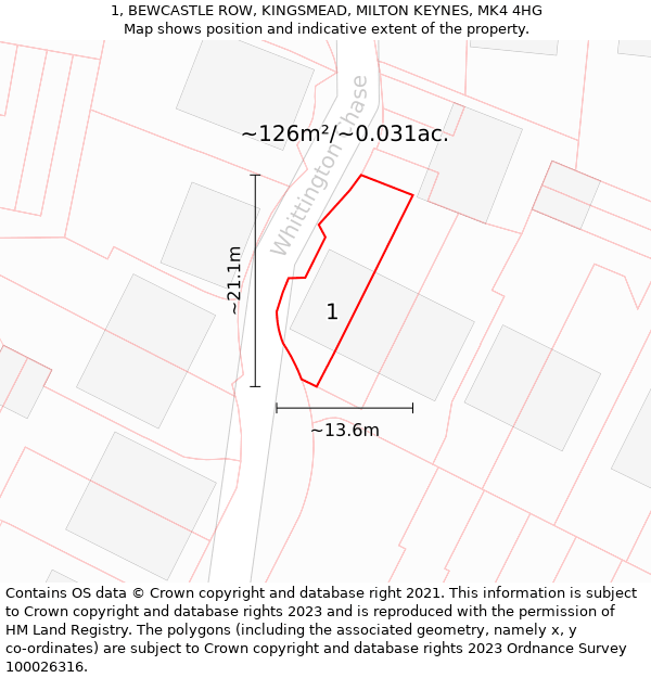 1, BEWCASTLE ROW, KINGSMEAD, MILTON KEYNES, MK4 4HG: Plot and title map