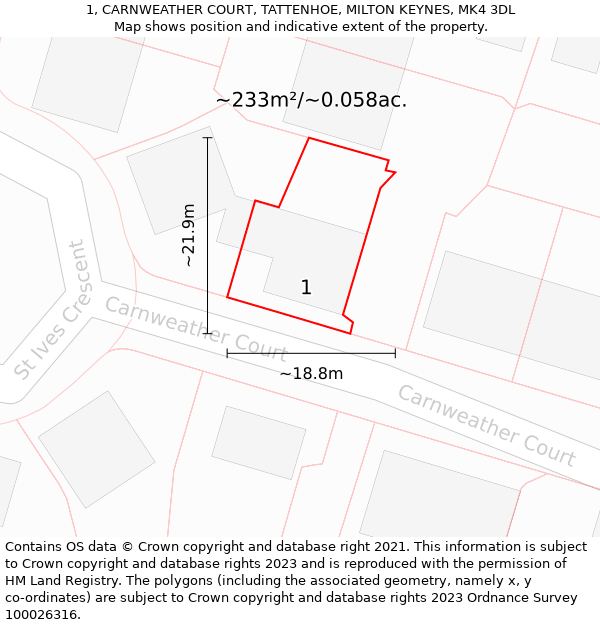 1, CARNWEATHER COURT, TATTENHOE, MILTON KEYNES, MK4 3DL: Plot and title map