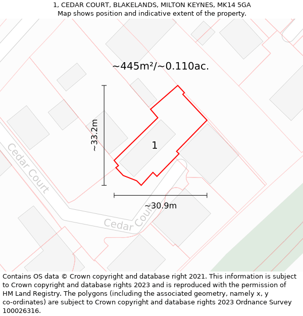 1, CEDAR COURT, BLAKELANDS, MILTON KEYNES, MK14 5GA: Plot and title map