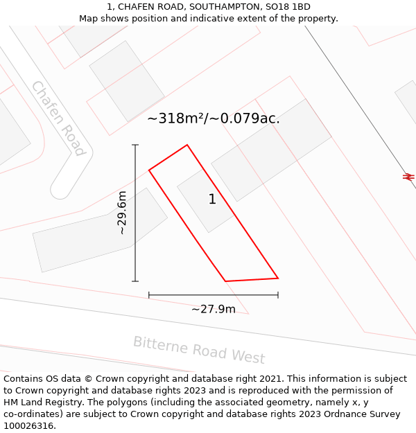 1, CHAFEN ROAD, SOUTHAMPTON, SO18 1BD: Plot and title map