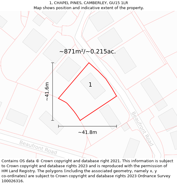 1, CHAPEL PINES, CAMBERLEY, GU15 1LR: Plot and title map