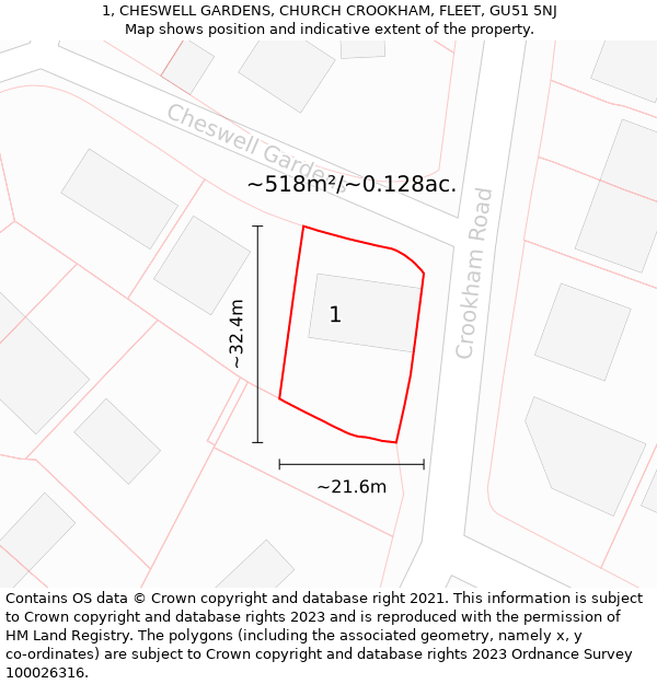 1, CHESWELL GARDENS, CHURCH CROOKHAM, FLEET, GU51 5NJ: Plot and title map