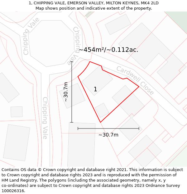 1, CHIPPING VALE, EMERSON VALLEY, MILTON KEYNES, MK4 2LD: Plot and title map