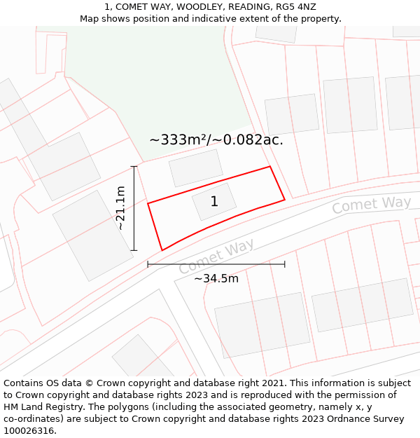 1, COMET WAY, WOODLEY, READING, RG5 4NZ: Plot and title map