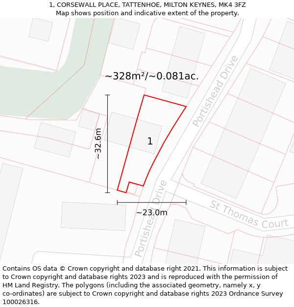 1, CORSEWALL PLACE, TATTENHOE, MILTON KEYNES, MK4 3FZ: Plot and title map