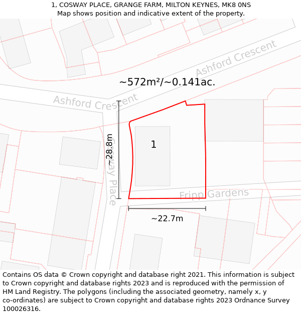 1, COSWAY PLACE, GRANGE FARM, MILTON KEYNES, MK8 0NS: Plot and title map