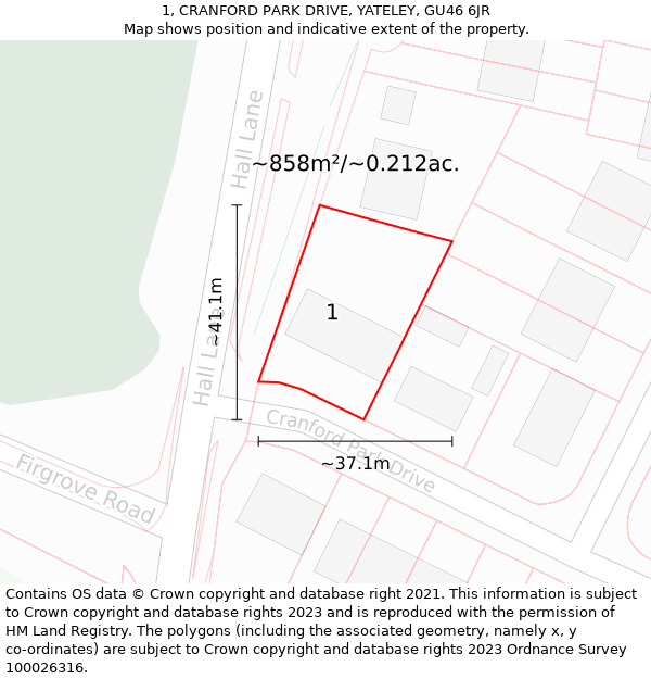 1, CRANFORD PARK DRIVE, YATELEY, GU46 6JR: Plot and title map