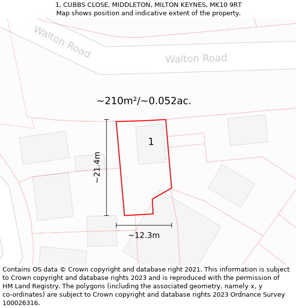 1, CUBBS CLOSE, MIDDLETON, MILTON KEYNES, MK10 9RT: Plot and title map