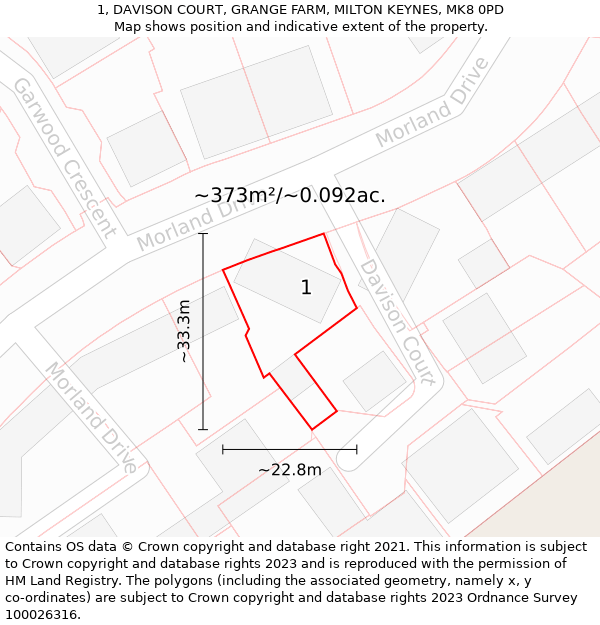 1, DAVISON COURT, GRANGE FARM, MILTON KEYNES, MK8 0PD: Plot and title map