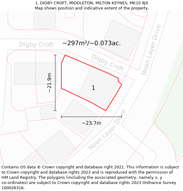 1, DIGBY CROFT, MIDDLETON, MILTON KEYNES, MK10 9JX: Plot and title map