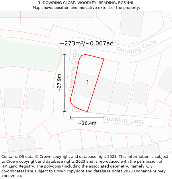 1, DOWDING CLOSE, WOODLEY, READING, RG5 4NL: Plot and title map