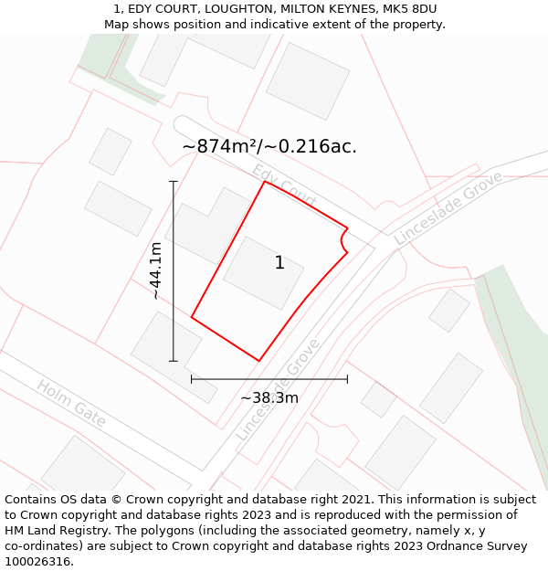 1, EDY COURT, LOUGHTON, MILTON KEYNES, MK5 8DU: Plot and title map