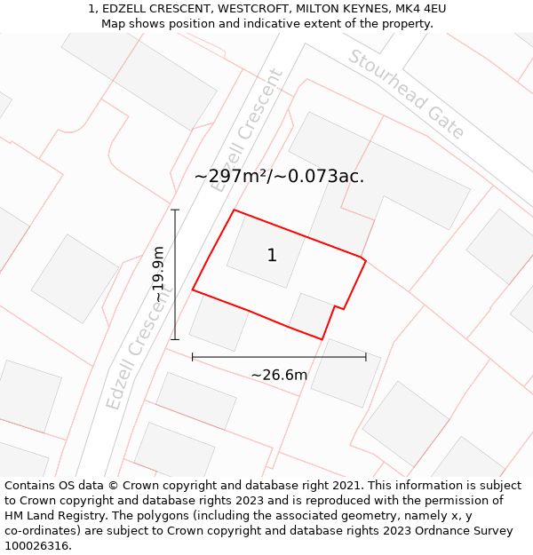 1, EDZELL CRESCENT, WESTCROFT, MILTON KEYNES, MK4 4EU: Plot and title map