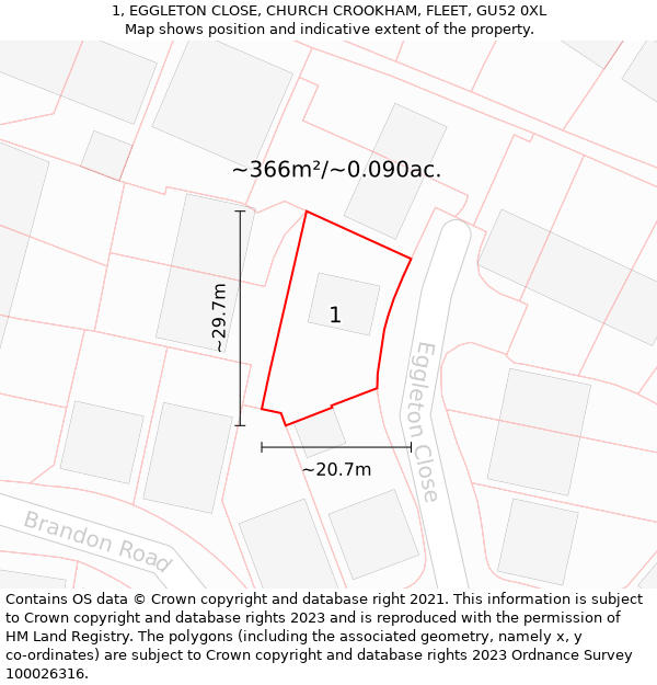 1, EGGLETON CLOSE, CHURCH CROOKHAM, FLEET, GU52 0XL: Plot and title map