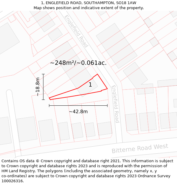 1, ENGLEFIELD ROAD, SOUTHAMPTON, SO18 1AW: Plot and title map