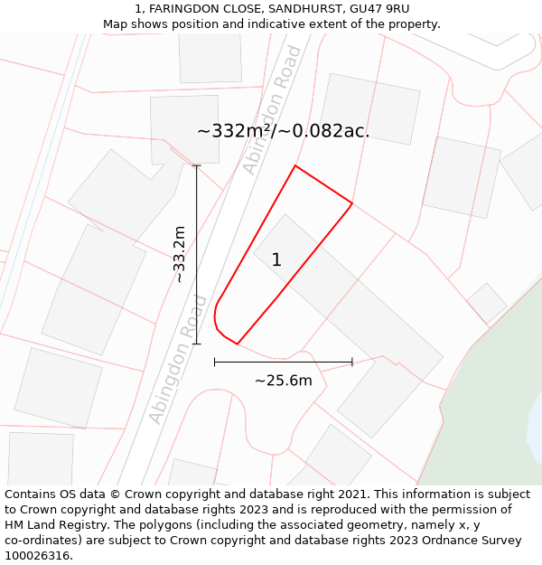 1, FARINGDON CLOSE, SANDHURST, GU47 9RU: Plot and title map