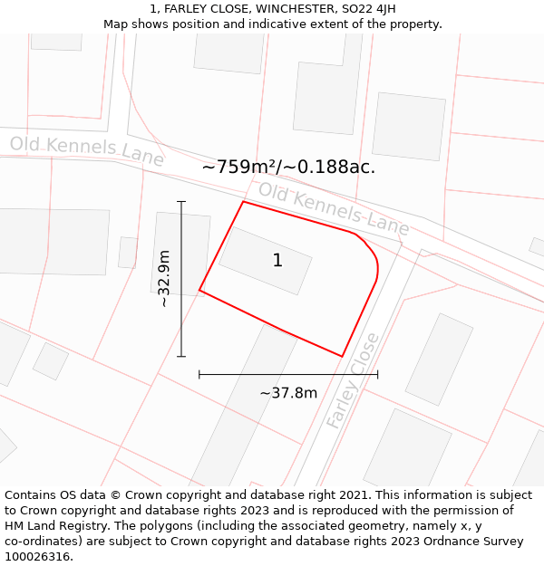 1, FARLEY CLOSE, WINCHESTER, SO22 4JH: Plot and title map