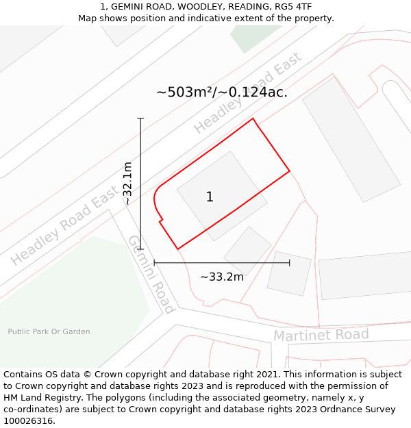 1, GEMINI ROAD, WOODLEY, READING, RG5 4TF: Plot and title map