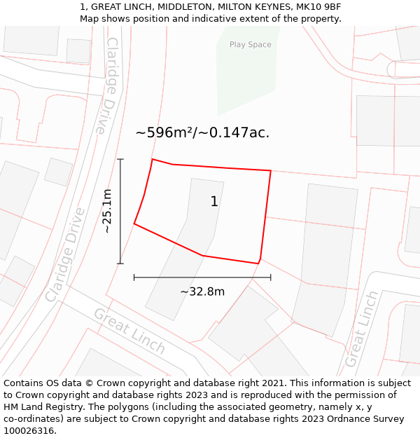 1, GREAT LINCH, MIDDLETON, MILTON KEYNES, MK10 9BF: Plot and title map