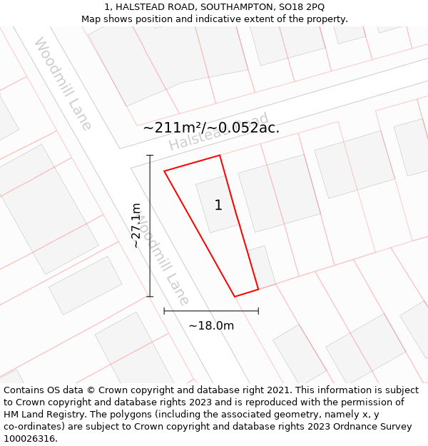 1, HALSTEAD ROAD, SOUTHAMPTON, SO18 2PQ: Plot and title map