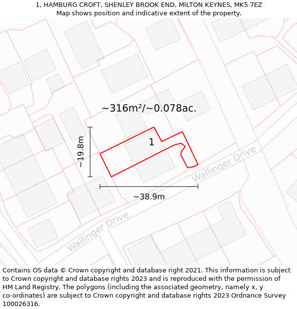 1, HAMBURG CROFT, SHENLEY BROOK END, MILTON KEYNES, MK5 7EZ: Plot and title map