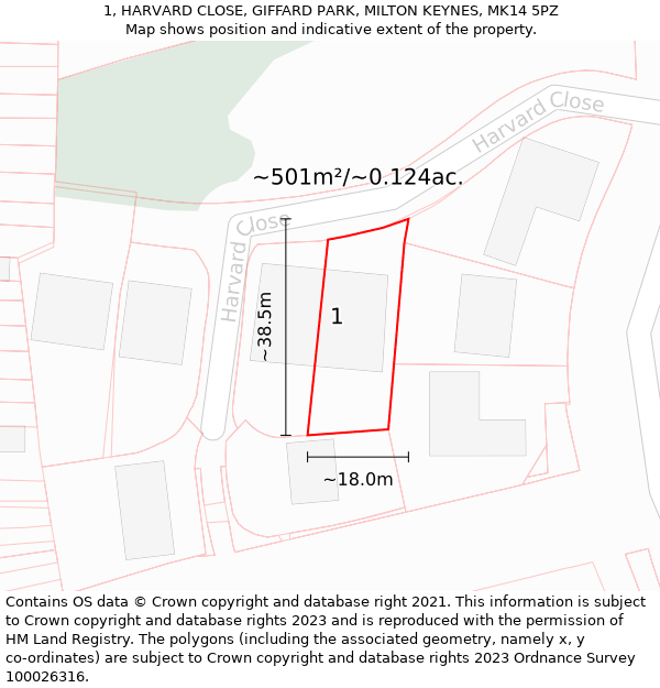 1, HARVARD CLOSE, GIFFARD PARK, MILTON KEYNES, MK14 5PZ: Plot and title map