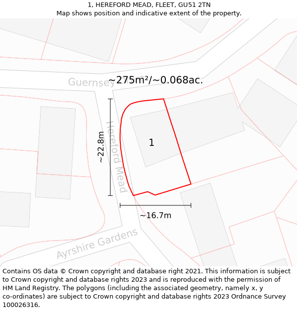 1, HEREFORD MEAD, FLEET, GU51 2TN: Plot and title map