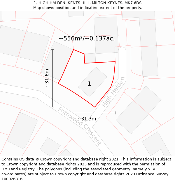 1, HIGH HALDEN, KENTS HILL, MILTON KEYNES, MK7 6DS: Plot and title map