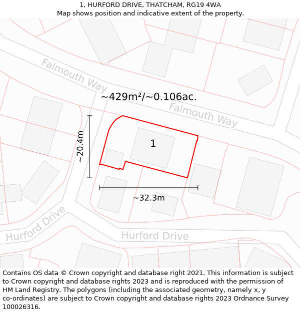 1, HURFORD DRIVE, THATCHAM, RG19 4WA: Plot and title map