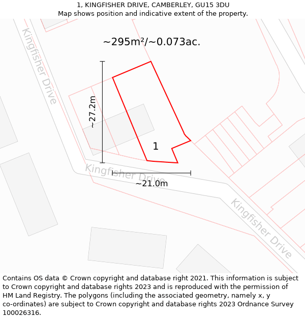 1, KINGFISHER DRIVE, CAMBERLEY, GU15 3DU: Plot and title map