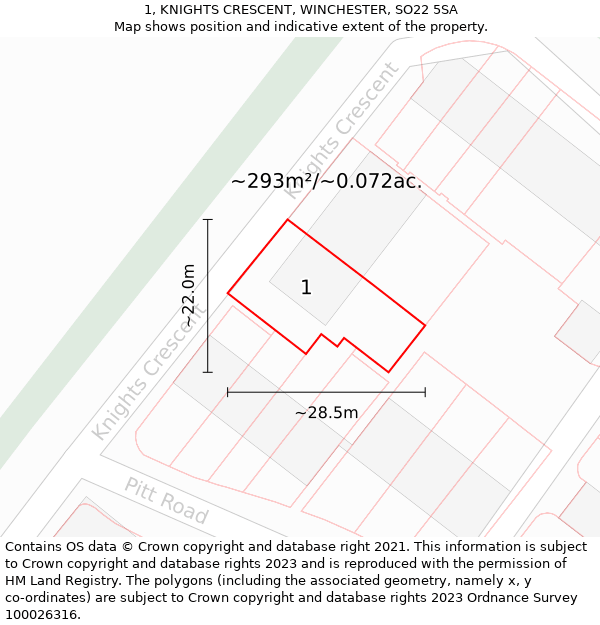 1, KNIGHTS CRESCENT, WINCHESTER, SO22 5SA: Plot and title map