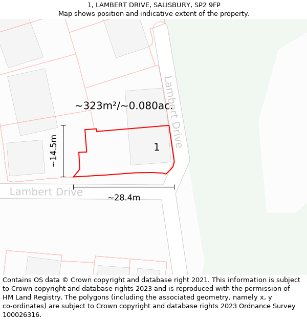 1, LAMBERT DRIVE, SALISBURY, SP2 9FP: Plot and title map