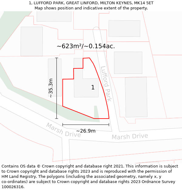 1, LUFFORD PARK, GREAT LINFORD, MILTON KEYNES, MK14 5ET: Plot and title map