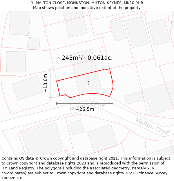 1, MALTON CLOSE, MONKSTON, MILTON KEYNES, MK10 9HR: Plot and title map