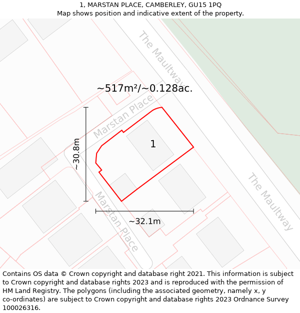 1, MARSTAN PLACE, CAMBERLEY, GU15 1PQ: Plot and title map