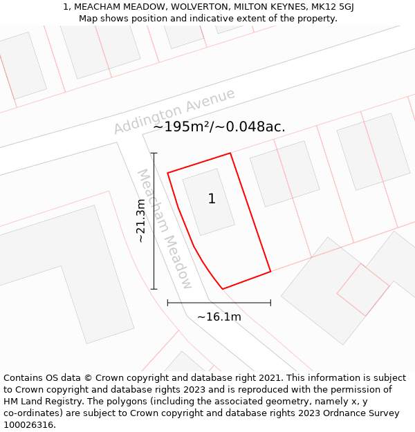 1, MEACHAM MEADOW, WOLVERTON, MILTON KEYNES, MK12 5GJ: Plot and title map