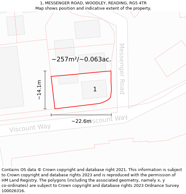 1, MESSENGER ROAD, WOODLEY, READING, RG5 4TR: Plot and title map