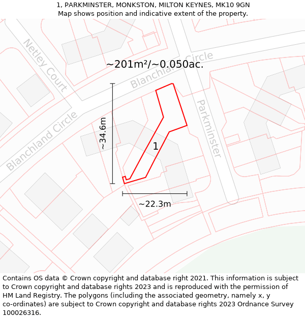 1, PARKMINSTER, MONKSTON, MILTON KEYNES, MK10 9GN: Plot and title map