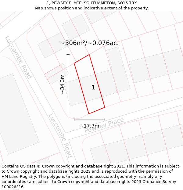 1, PEWSEY PLACE, SOUTHAMPTON, SO15 7RX: Plot and title map