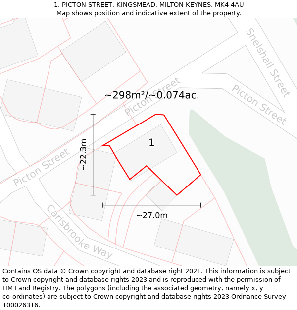 1, PICTON STREET, KINGSMEAD, MILTON KEYNES, MK4 4AU: Plot and title map