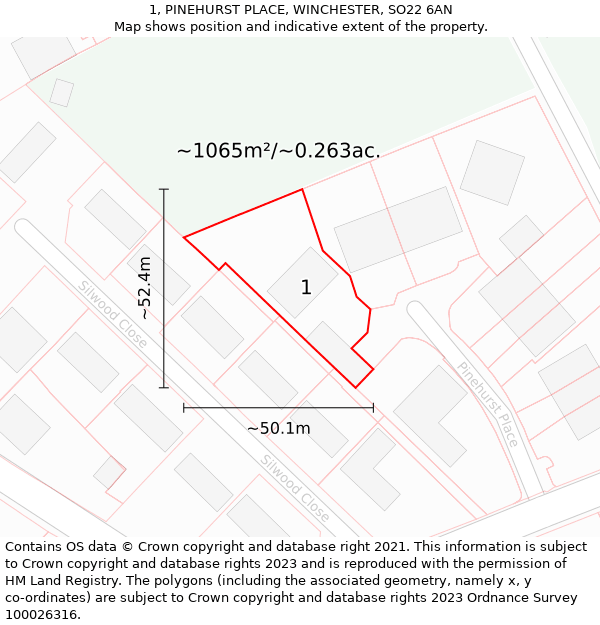 1, PINEHURST PLACE, WINCHESTER, SO22 6AN: Plot and title map