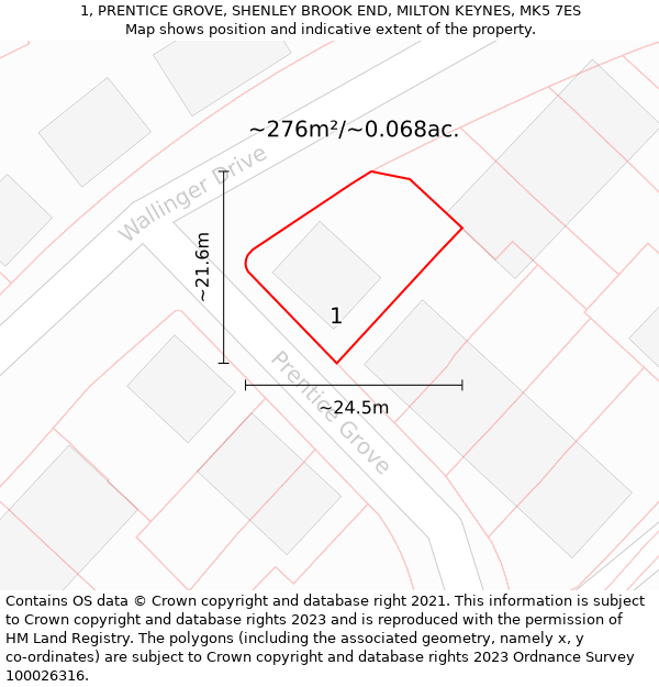 1, PRENTICE GROVE, SHENLEY BROOK END, MILTON KEYNES, MK5 7ES: Plot and title map