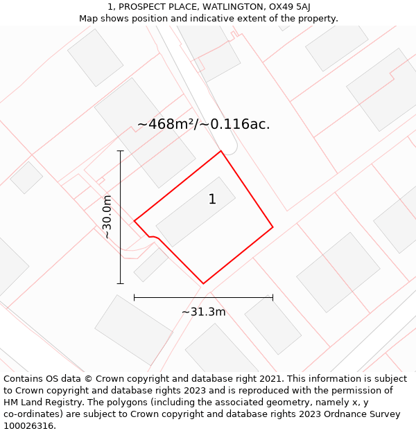 1, PROSPECT PLACE, WATLINGTON, OX49 5AJ: Plot and title map