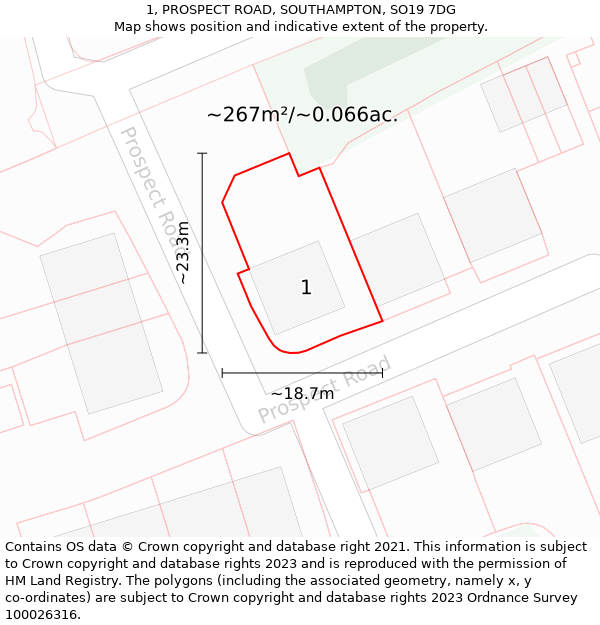 1, PROSPECT ROAD, SOUTHAMPTON, SO19 7DG: Plot and title map