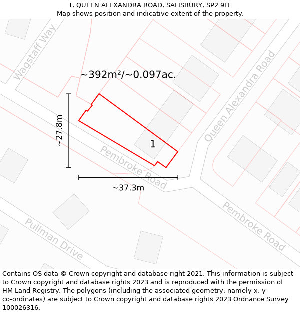 1, QUEEN ALEXANDRA ROAD, SALISBURY, SP2 9LL: Plot and title map