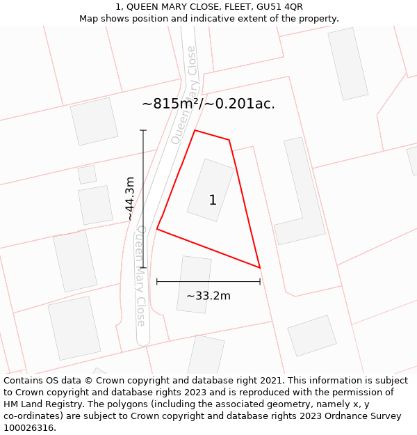 1, QUEEN MARY CLOSE, FLEET, GU51 4QR: Plot and title map